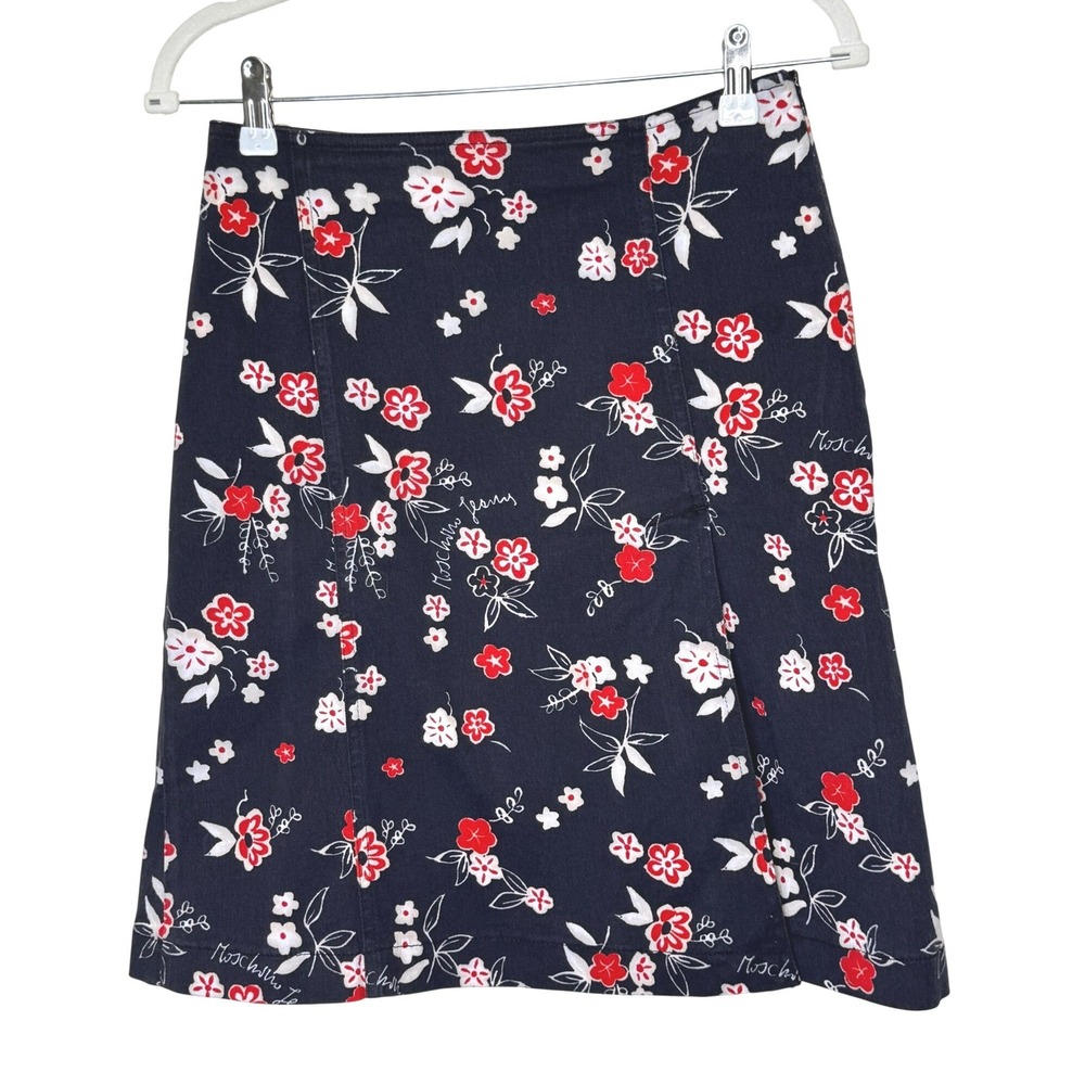 Moschino Jeans Red/White Floral Denim Mini Skirt Size 8